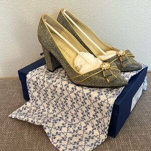 NIB Sarah Flint Sausted Block Pump 85 IT 39 (US 8.5) Gunmetal Lame